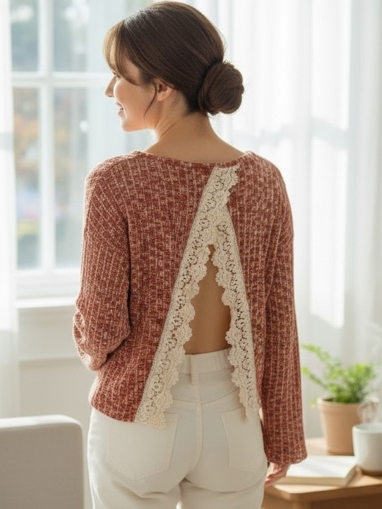 entro Sweaters - Entro Textured Orange and Cream Sweater